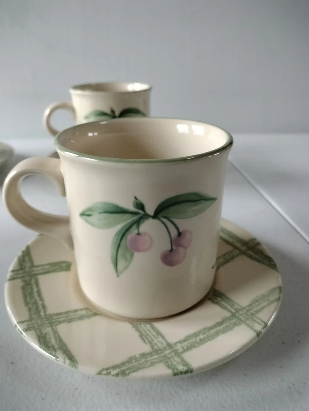 Pfaltzgraff Garden Party 8oz Set Of 4 Mugs Saucers Coffee Tea Cherry Tulip